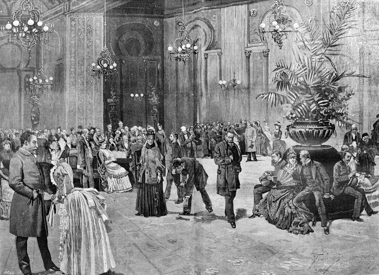 Sala de casino de Montecarlo, Mónaco. Gravura do século XIX de Unknown artist