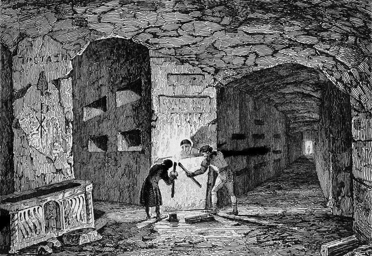 Catacumbas de Roma. Gravura do século XIX. de Unknown artist