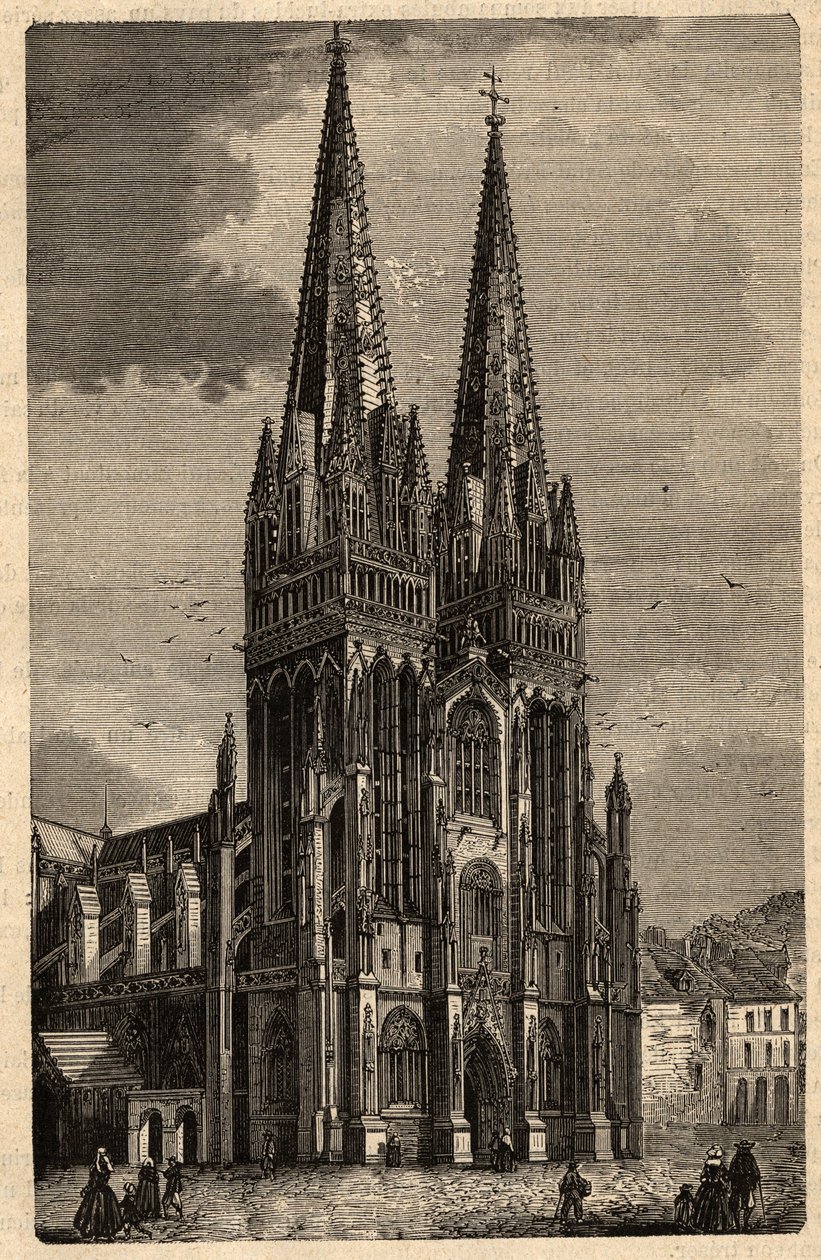 Catedral de Saint Corentin de Quimper - Cathedrale Saint-Corentin de Quimper - gravura em "PATRIE" - DESCRIÇÃO PECTUREQUIREQUE DE LA FRANCE EN 6 VOLUES BY LUCIEN HUARD - final do século XIX de Unknown artist