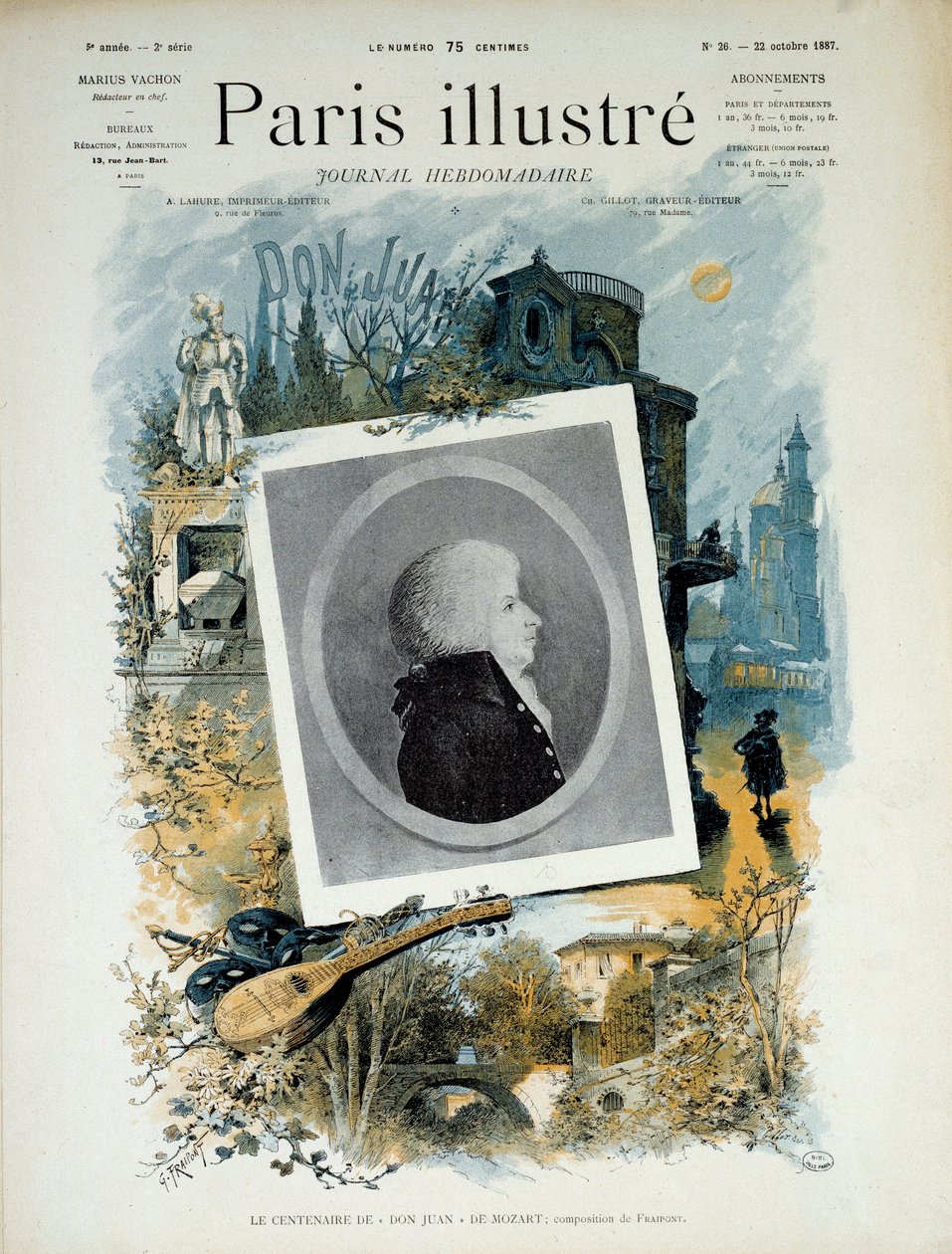 Centenário do Don Juan (Don Giovanni) de Mozart em 1787. Primeira página da Illustrated Paris, edição de 22 de outubro de 1887. Paris, Musee Carnavalet. de Unknown artist