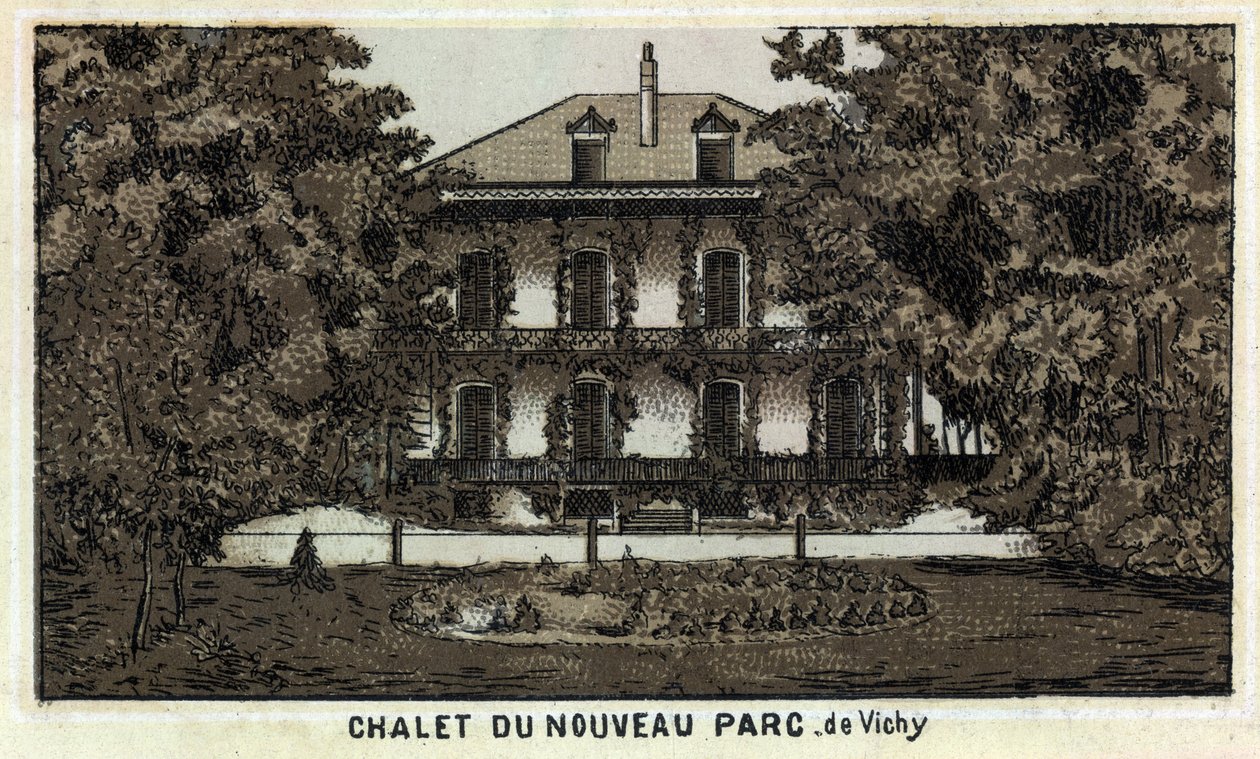 Chalé do novo parque de Vichy (Allier e região de Auvergne). Cromolitografia do final do século XIX. de Unknown artist