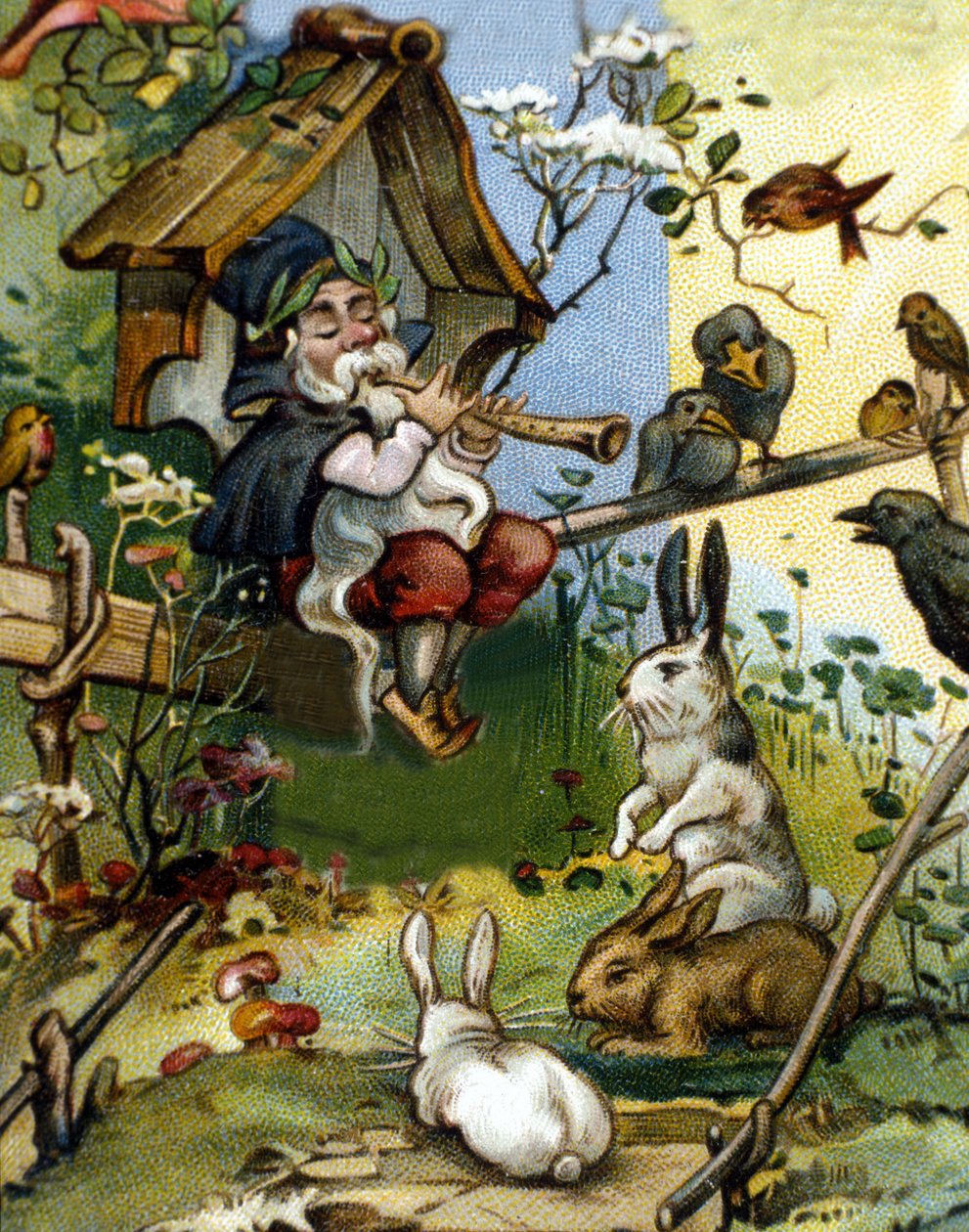 Personagem do flautista anão ou farfadet. Cromolitografia do século XIX. de Unknown artist