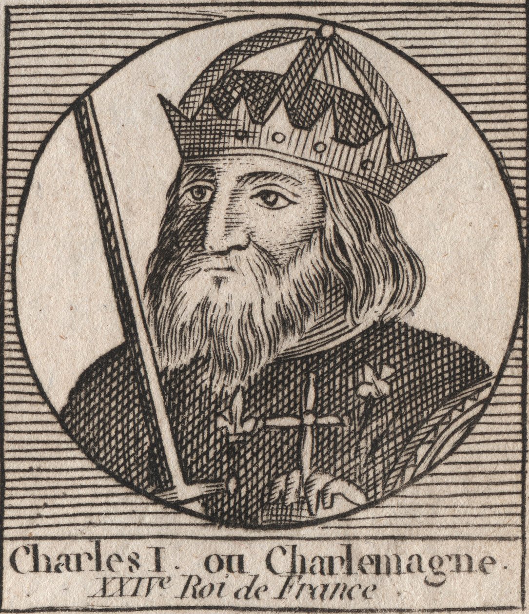 Carlos Magno (Carolus Magnus, Carlos o Grande) (747-814) Rei dos Francos e Imperador Cristão do Ocidente - gravura de "Instruction sur l