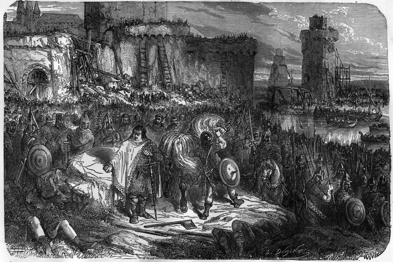 Carlos III 3 o Gros (839-888) Imperador do Oeste (881 - 887) e Regente da França (884 - 887) acampado sob as muralhas de Paris sem ousar combater os normandos, preferindo comprar a sua reforma a um preço de dinheiro. de Unknown artist