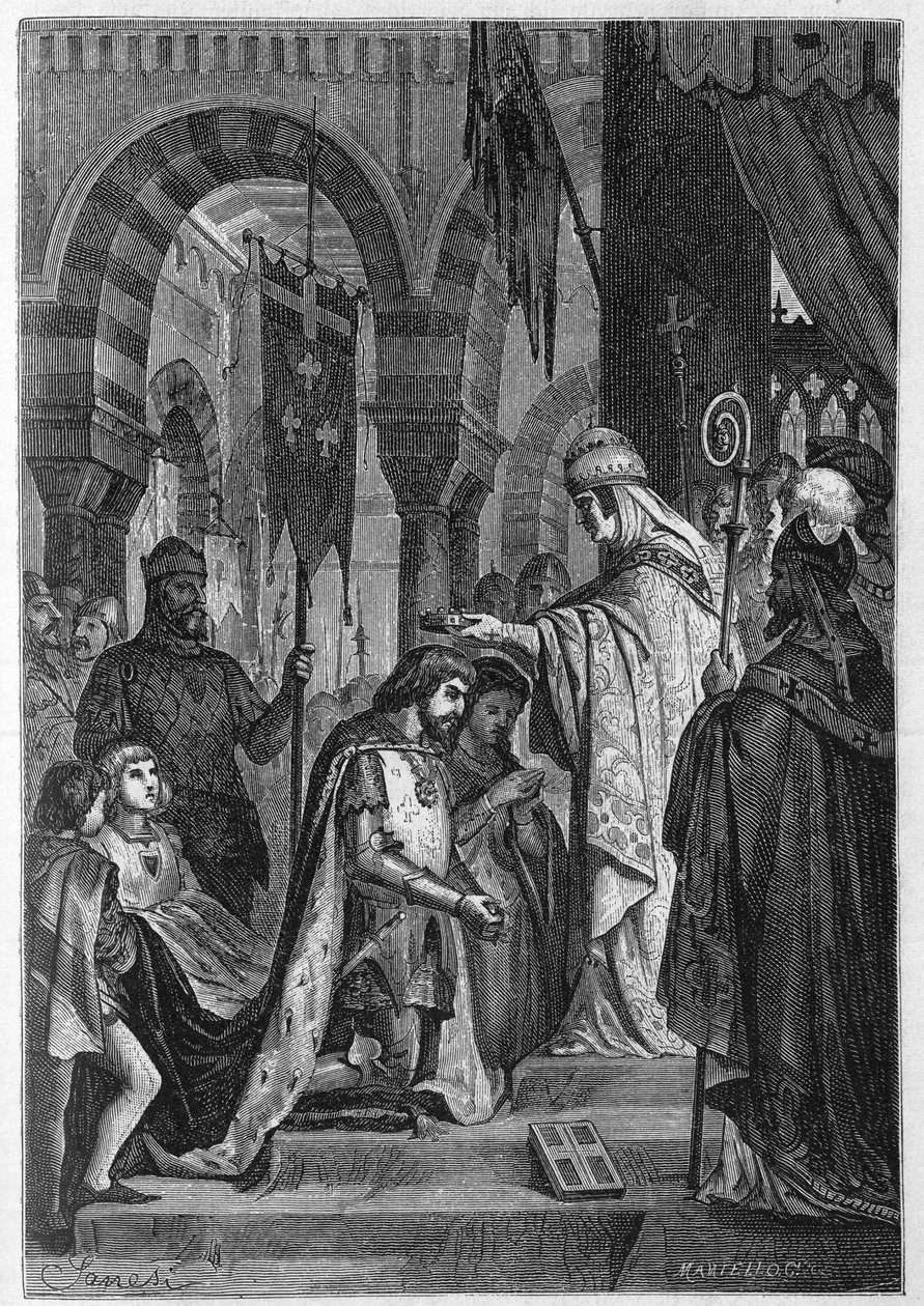 Carlos I de Anjou (Carlos I da Sicília) (1226-1285) foi investido no Reino da Sicília em 28/06/1265 pelo Papa Clemente IV (v. 1195-1268). de Unknown artist