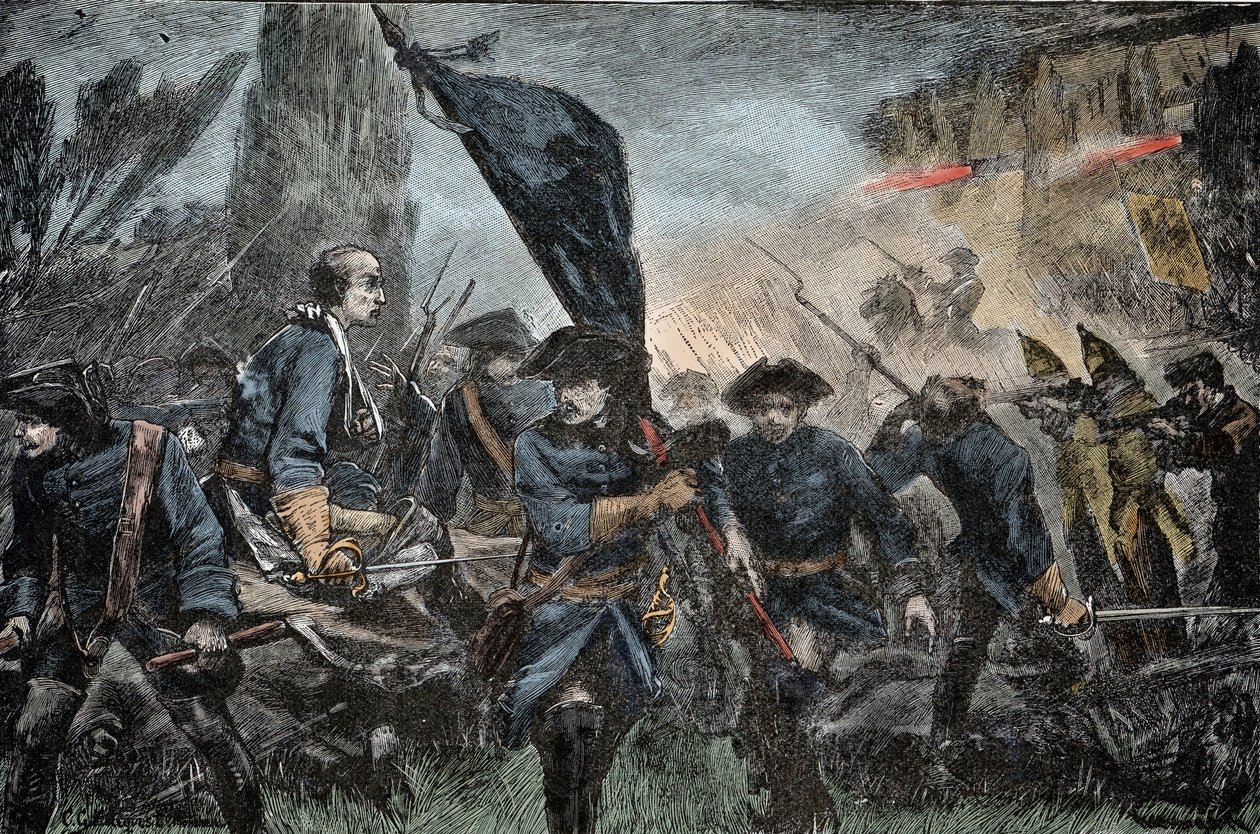 Carlos XII da Suécia em Batalha - Grande Guerra do Norte (1700-1721): Rei Carlos XII (Carl) da Suécia (1682-1728) na Batalha de Poltava (Pultawa, Ucrânia), em 1709 contra as armas de Pedro I da Rússia, chamado o Grande (1672-1725) de Unknown artist