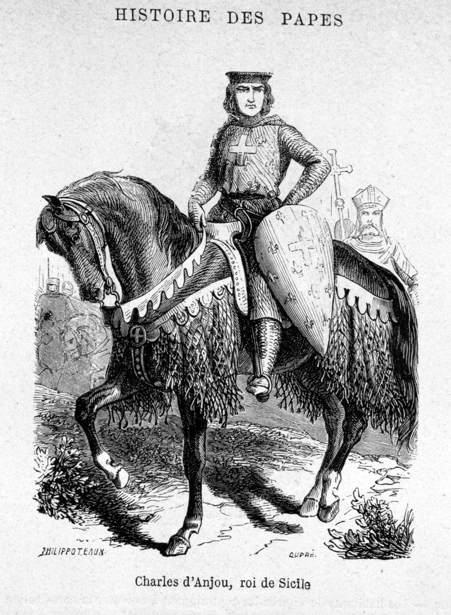 Carlos de Anjou, Rei da Sicília - Ilustração em "História dos Papas, Reis, Rainhas, Imperadores, através dos Séculos" por Maurice Lachatre de Unknown artist