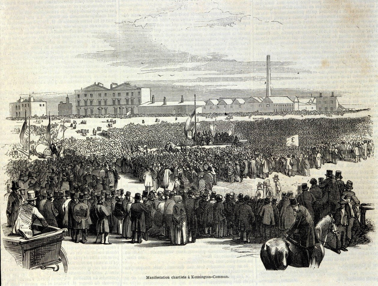 Manifestação Caritativa em Kennington Common: é um movimento político trabalhista precursor do socialismo, Gravura de 1848 de Unknown artist