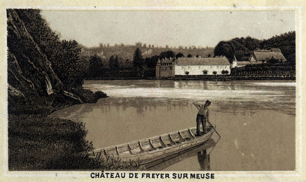 Chateau de Freyer sur Meuse (Freyer-Sur-Meuse), Bélgica. Cromolitografia do final do século XIX. de Unknown artist