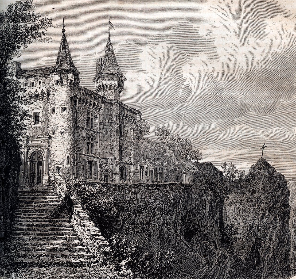 Chateau de la Rochelambert (chateau-de-la-rochelambert) em Saint Paulien - Haute-Loire - Auvergne-Rhone-Alpes - gravura por volta de 1867 de Unknown artist