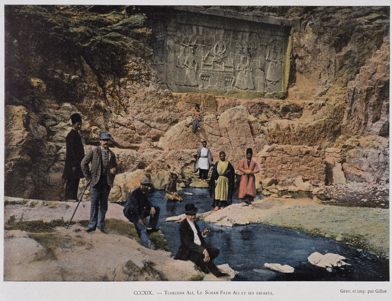 O checheno Alia, Shah Fath Ali e seus filhos visitando um monumento egípcio de Unknown artist