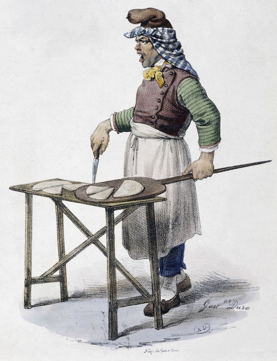 Comerciante de queijo na Itália - litografia de Unknown artist
