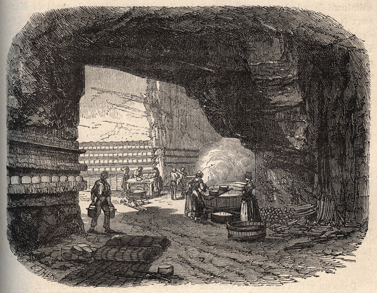 Queijos - caves roquefort - gravura em "PATRIE" - DESCRIÇÃO PECTUREQUIREQUE DE LA FRANCE EM 6 VOLUES POR LUCIEN HUARD - final do século XIX de Unknown artist