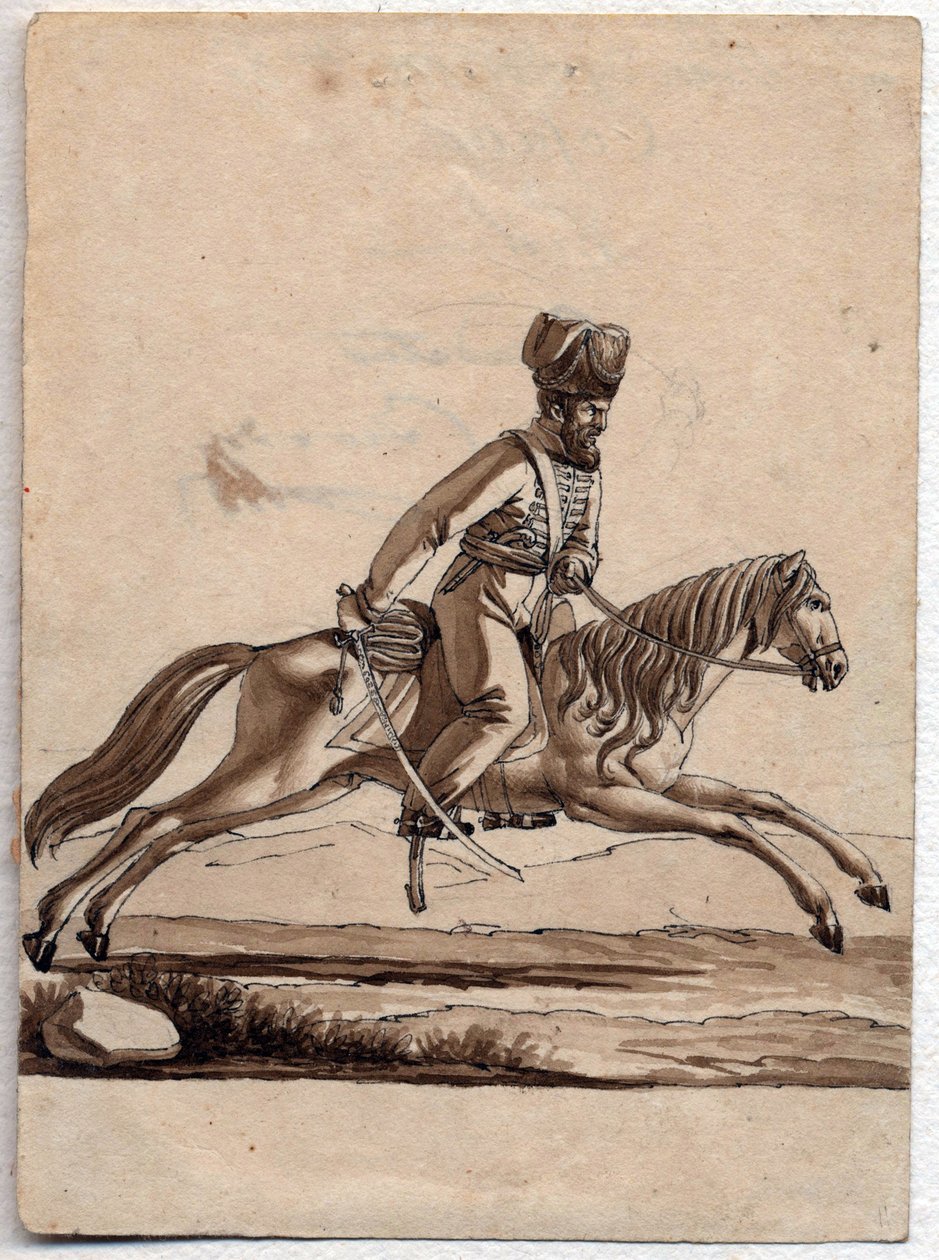 "Chef (ataman) cosaque" (Ataman de Cossacos) Dessin anonyme 1818 Dim 11,4x8,2 cm Private Collection de Unknown artist