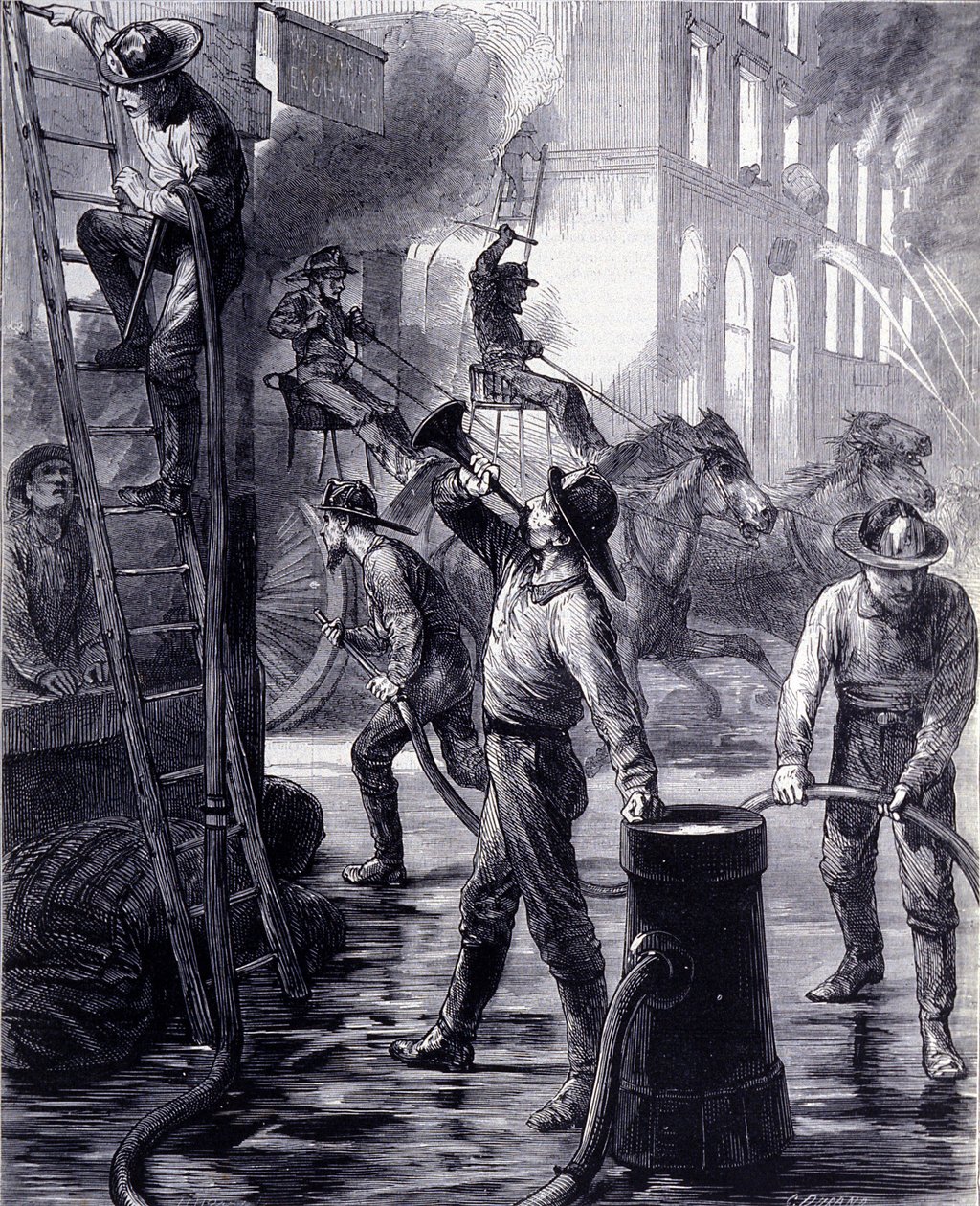 Corpo de Bombeiros de Chicago Quebrando um Fogo, Estados Unidos. Século XIX de Unknown artist