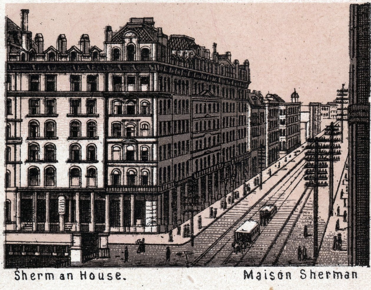 Chicago, Estados Unidos: vista da Sherman House. in "O mundo ilustra 168 vistas" Sem data (final do século XIX) de Unknown artist