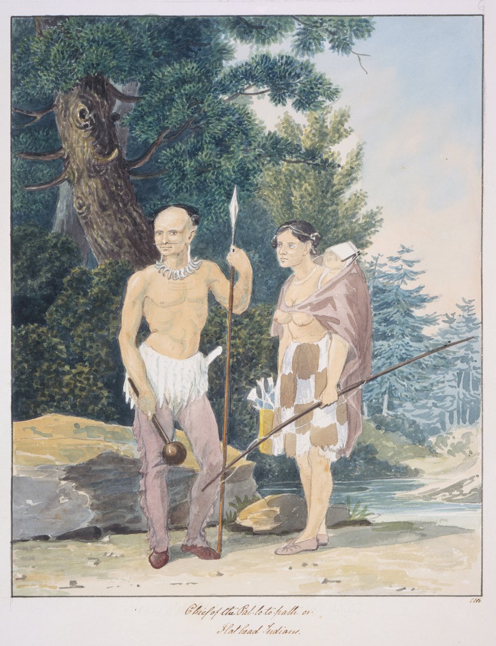 Chefe dos índios Pal-lo-to-path ou Flathead, c.1843-50 (aguarela) de Unknown artist