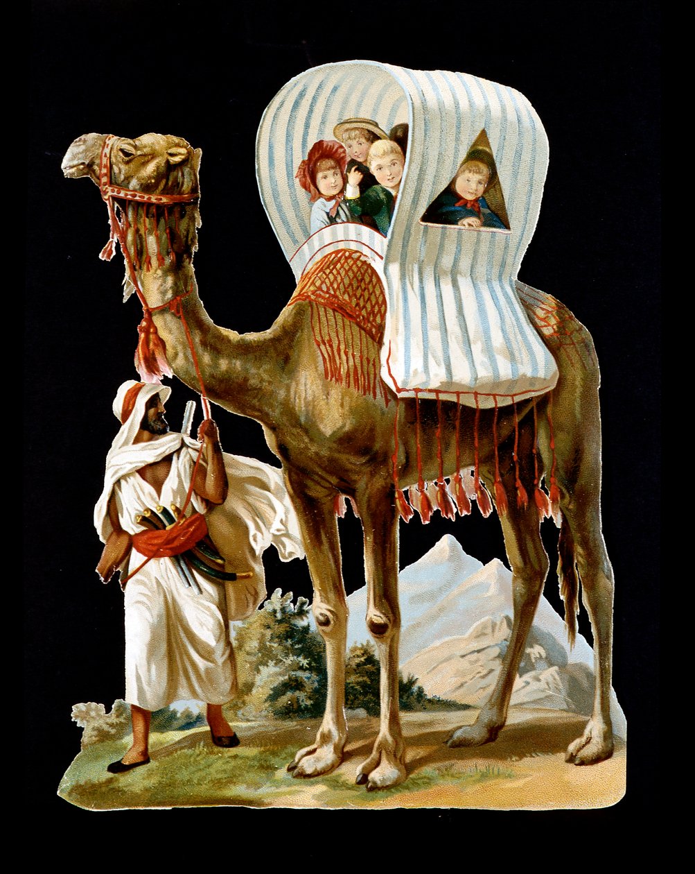 Crianças caminham em uma cesta de camelo, Argélia - chromo, final do século XIX de Unknown artist