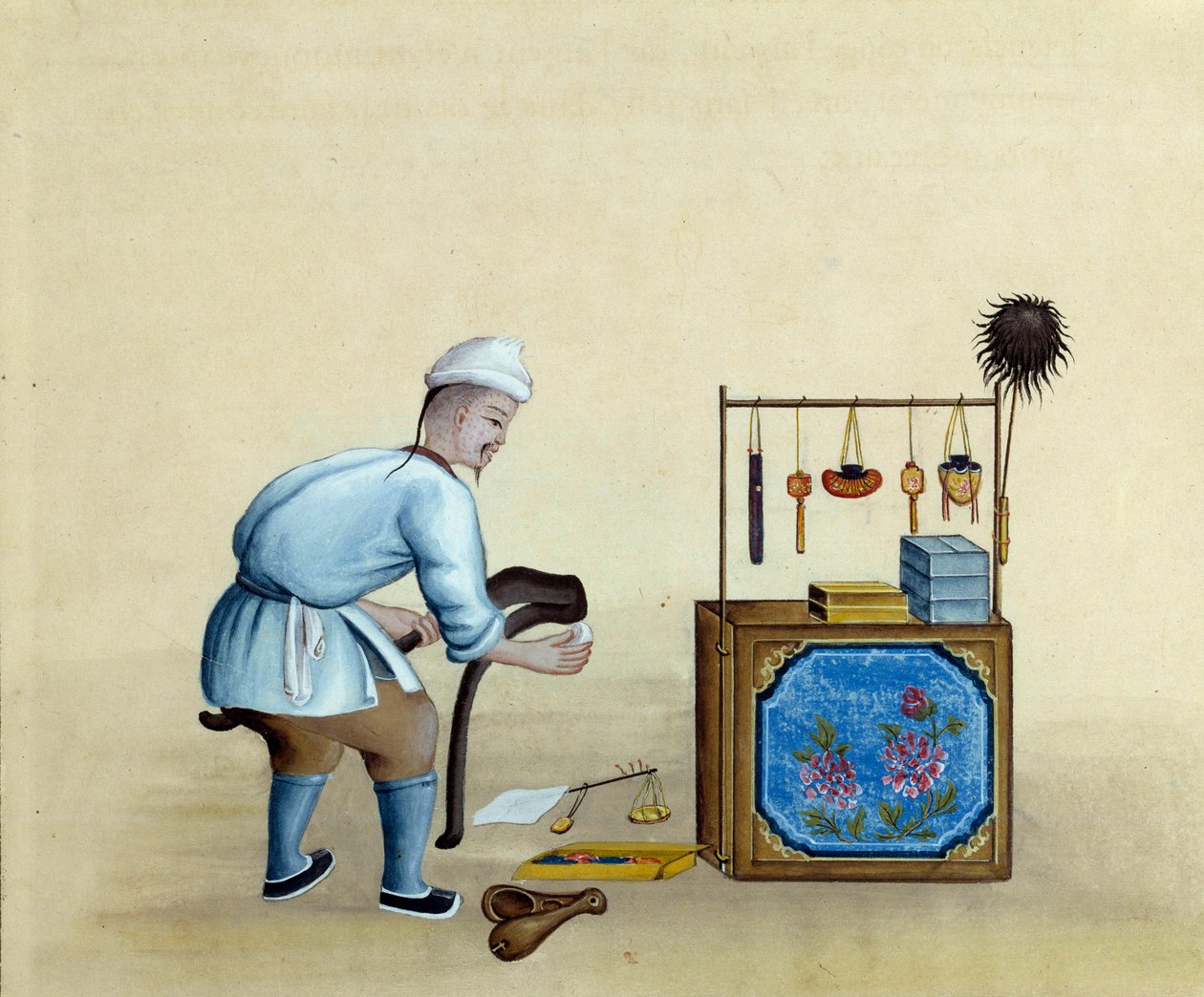 Tesoura de afiar chinês para cortar lingotes de prata. Desenho do século XVII. Paris. B N de Unknown artist