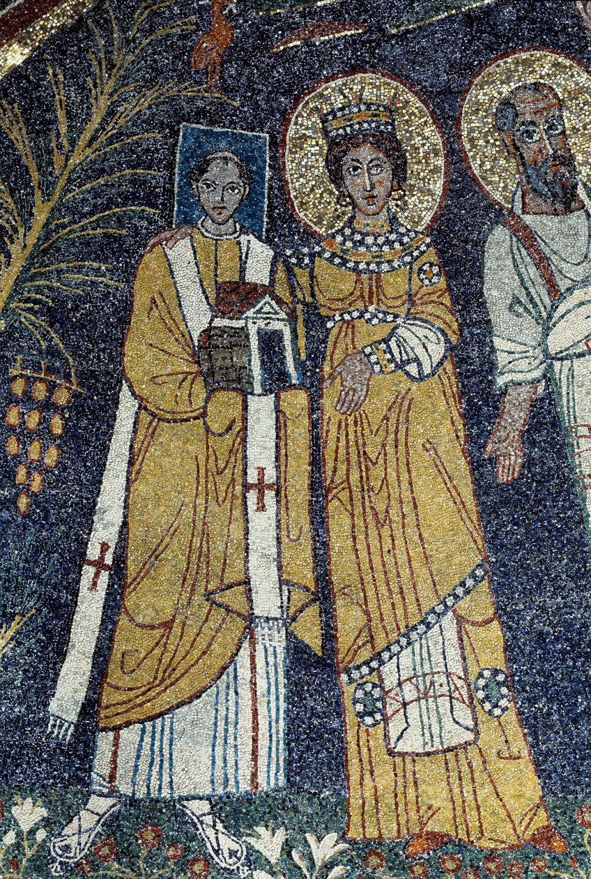 Cristo entre São Paulo, Santa Cecília, São Pascal, São Pedro, São Valeriano e Santa Agata (Mosaico, 821) de Unknown artist