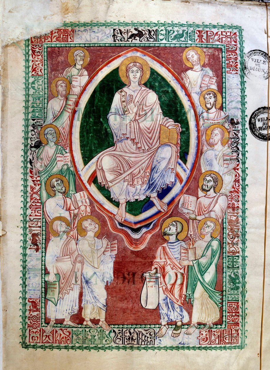 Cristo e os profetas do Antigo Testamento. Manuscrito da Abadia de Citeaux. Comentários sobre Jeremie de Saint Jerome (século XII). Dijon, Biblioteca Municipal de Unknown artist