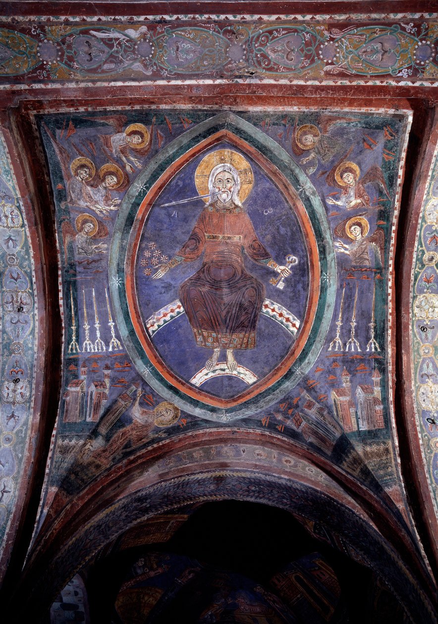 Cristo do apocalipse à espada de dois gumes que vem da boca, fresco do século XIII de Unknown artist
