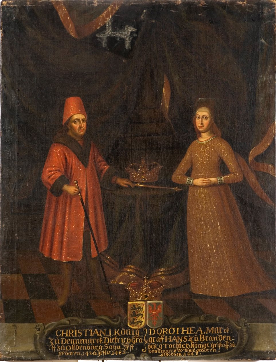 Christian I da Dinamarca, Noruega e Suécia e Rainha Dorothea de Brandenburg Kulmbach - Rei Christian I da Dinamarca (1426-1481) e Rainha Dorothea (1430-1496), Anônimo . Óleo sobre tela. Tamanho: 102x80 cm. Museu Nacional de Estocolmo de Unknown artist