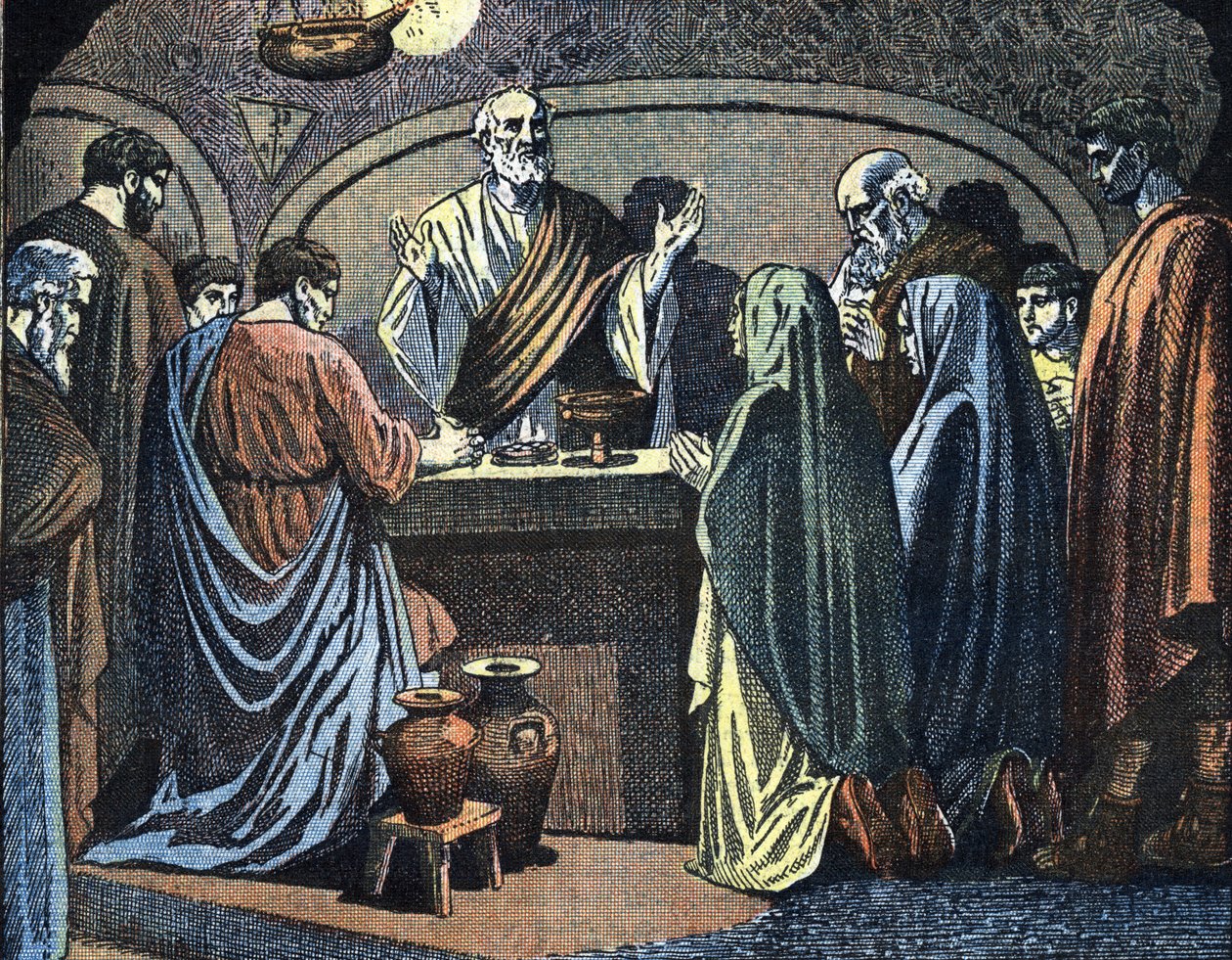 Cristão nas catacumbas a festejar a Páscoa Ilustração de "Le Pelerin de Unknown Artist