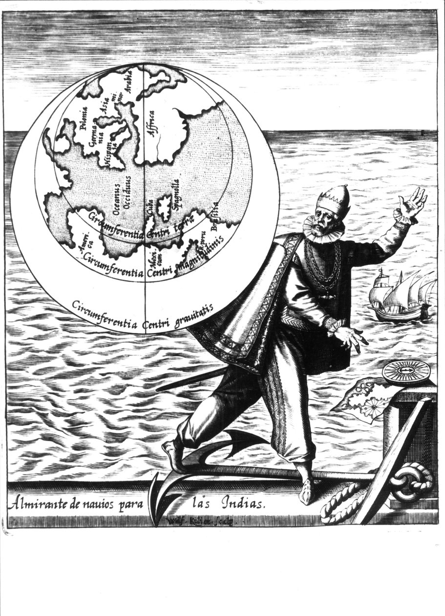 Cristóvão Colombo - em "Nova Tipus Transacto Navigatio Novi Orbi" de Philoponus Honorius de Unknown artist