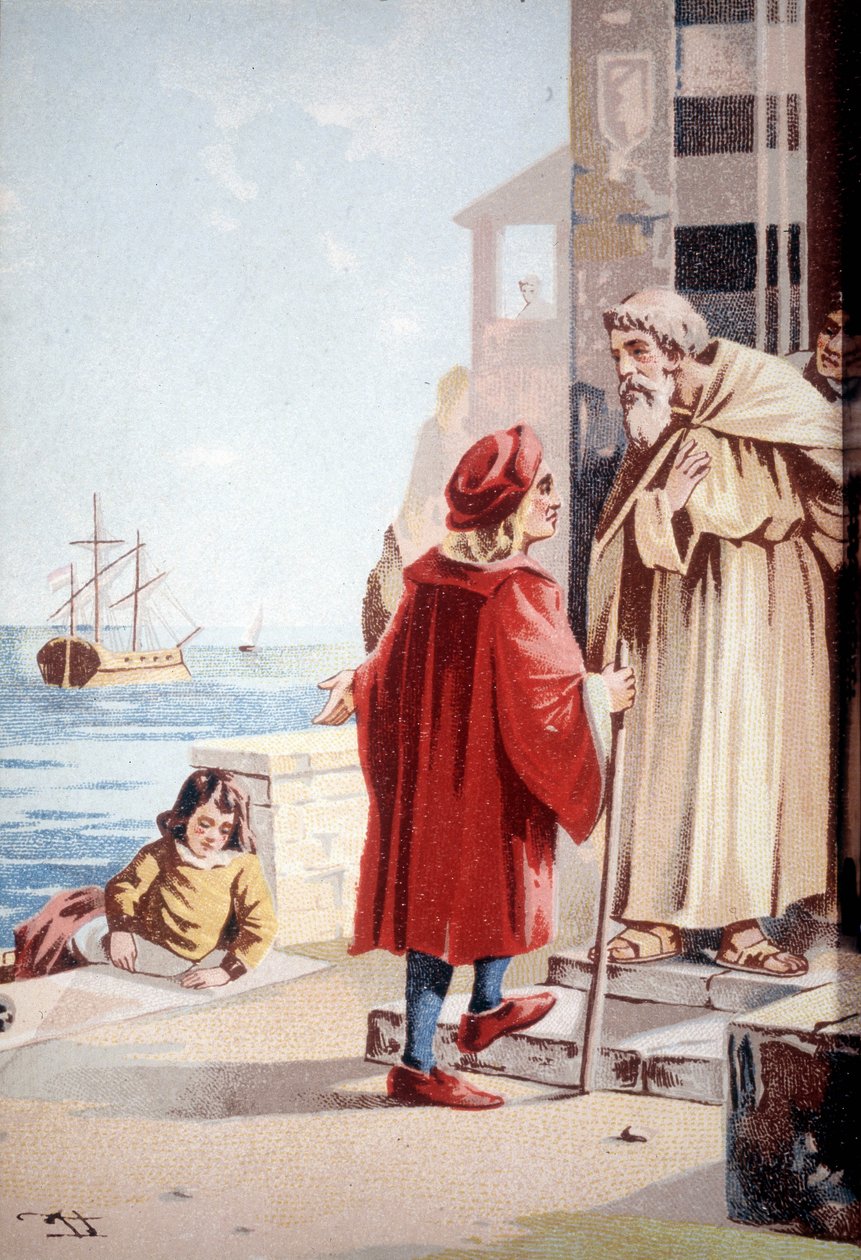 A infância de Cristóvão Colombo. A cromolitografia do século XIX. de Unknown artist