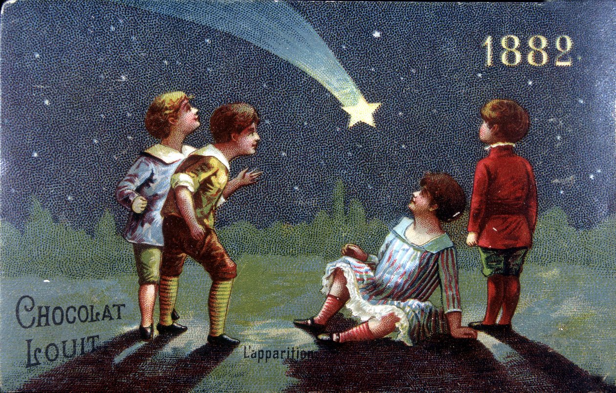 Chromolitografia Chocolat Louit de 1882. As crianças fazem um desejo ao aparecimento da estrela. de Unknown artist