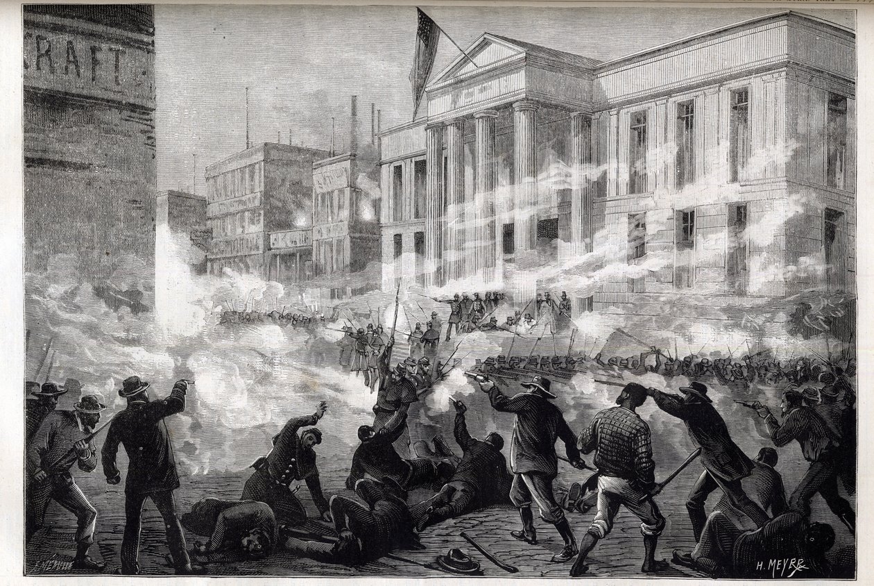 Motins no Tribunal de Cincinnati de 1884 - um motim começou após um veredicto do júri de homicídio involuntário após um notório julgamento por homicídio, 28 de Março de 1884 - de Unknown artist