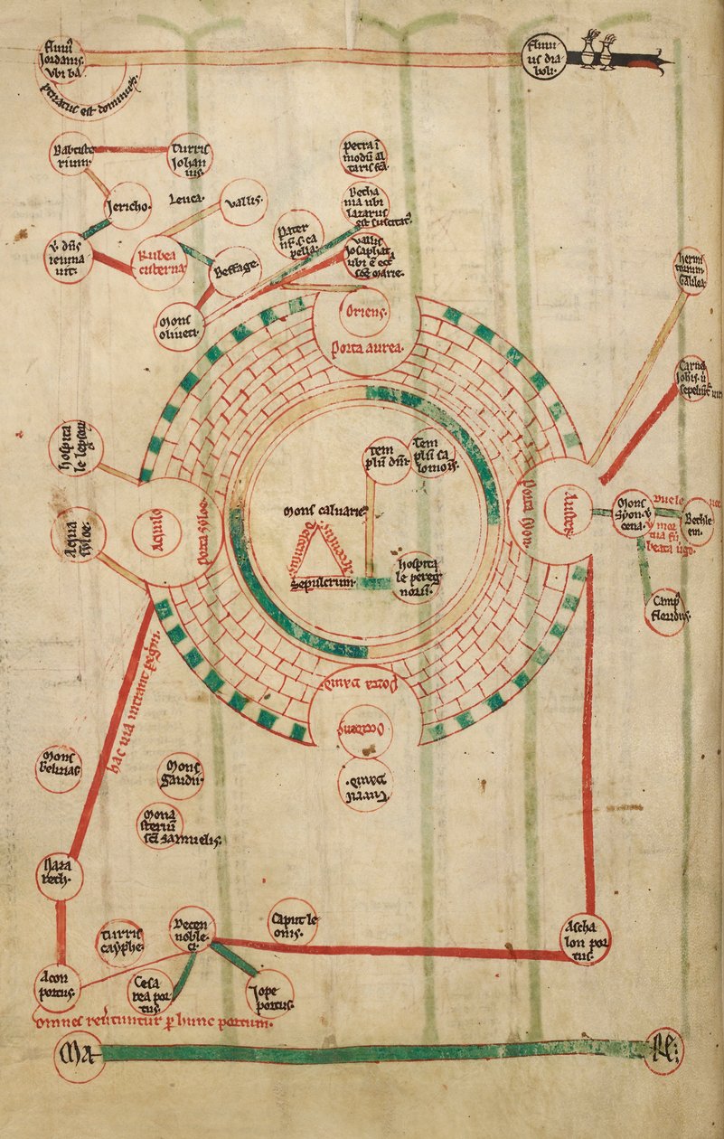 Mapa circular de Jerusalém, com o Templo e o Santo Sepulcro de Unknown artist