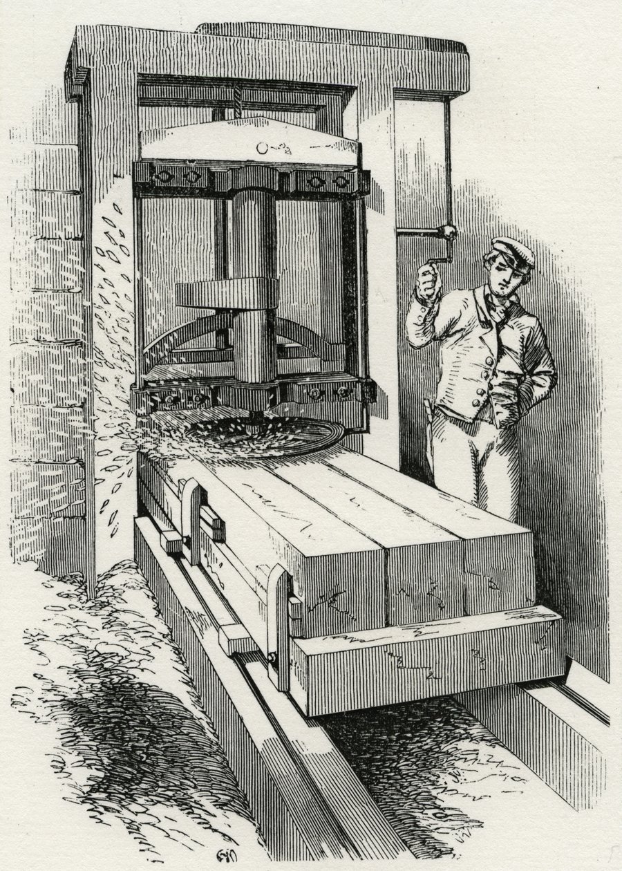 Máquina de aplainar circular utilizada durante a construção do Palácio de Cristal, Londres de Unknown artist
