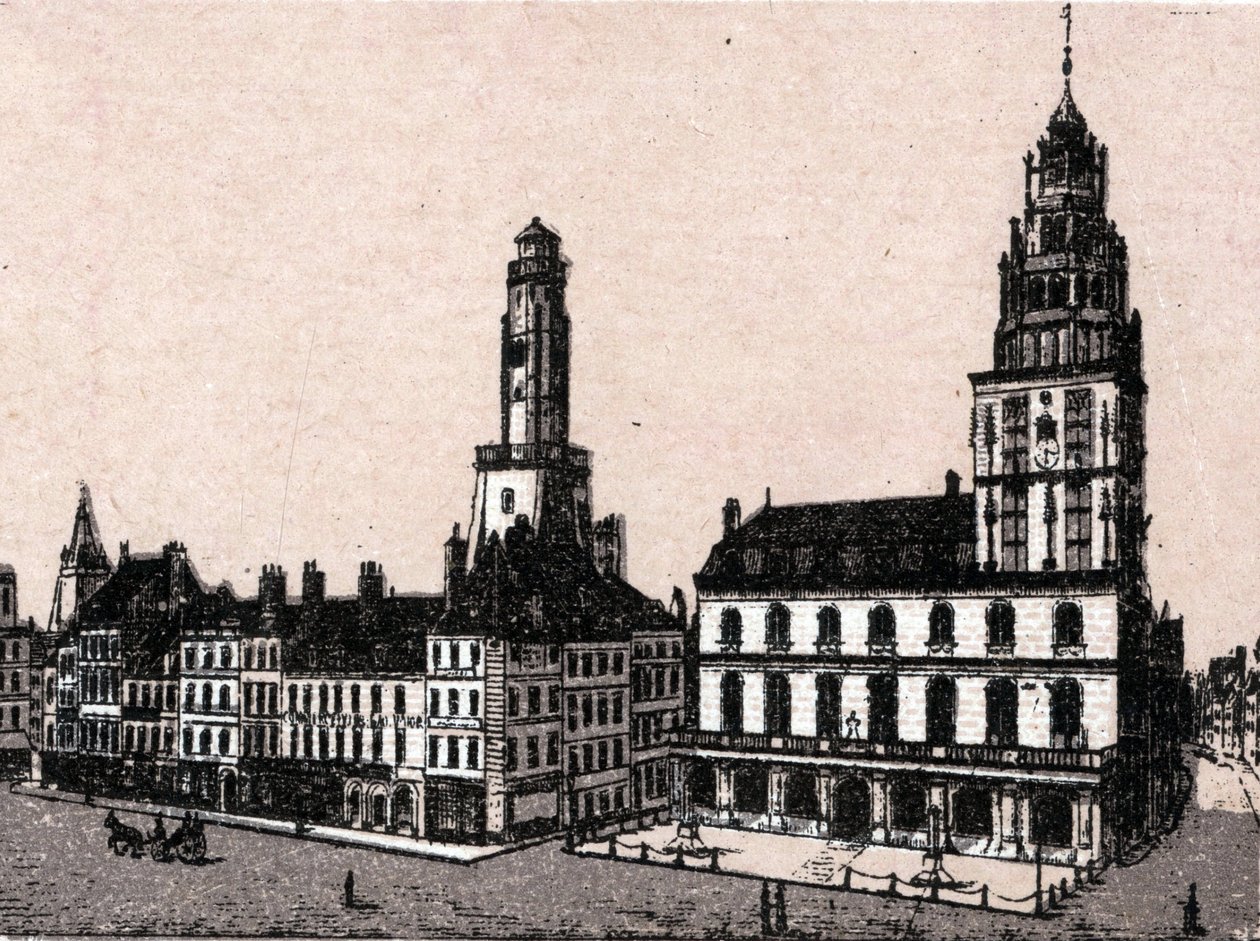 Cidade de Calais: antigo farol e prefeitura em "O mundo ilustra 168 vistas" Sem data (final do século XIX) de Unknown artist