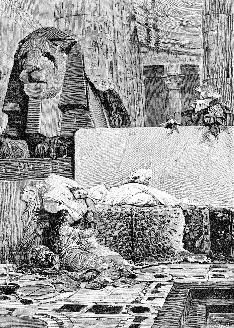 Cleópatra (69 AC - 30 AC) e Anthony ou Mark Antoine (83 AC - 30 AC) após a derrota para o Império Romano. Gravura do século XIX. de Unknown artist