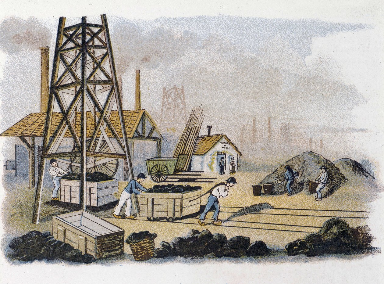 Mina de carvão: transporte do carvão para a costa, França de Unknown artist