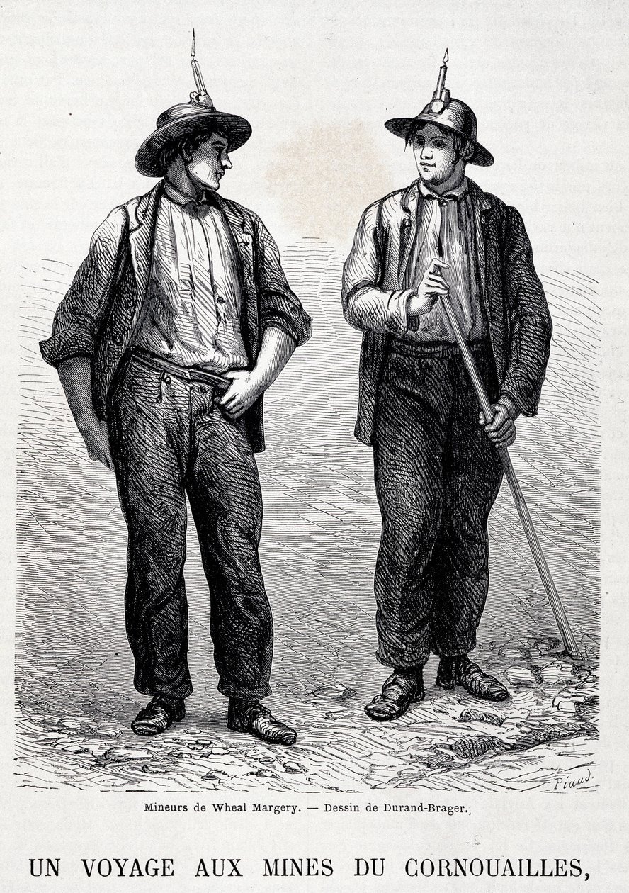 Minas de carvão na Inglaterra: 2 mineiros da Wheal Margery, "Tour du Monde". de Unknown artist