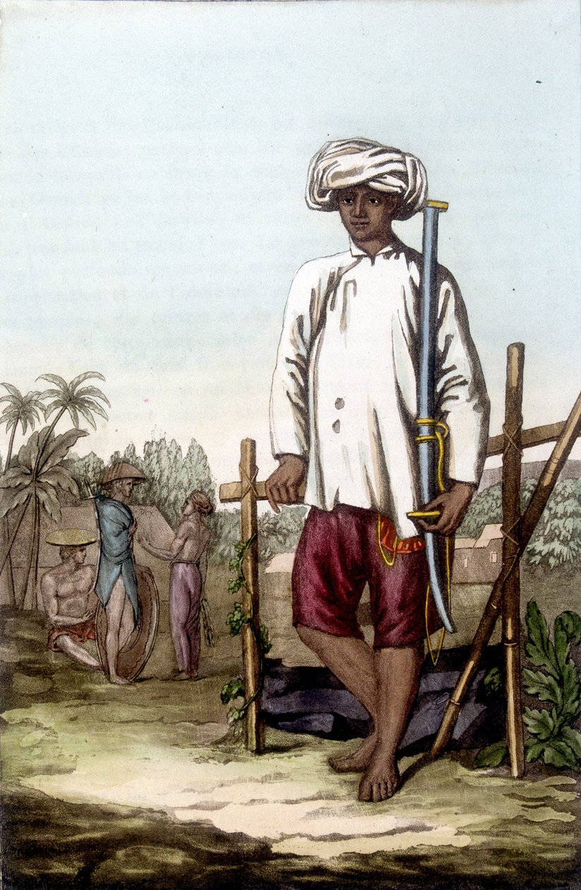 Soldado Cochinês. Bibliotheque des arts décoratifs de Paris "Le costume ancien et moderne de Unknown artist
