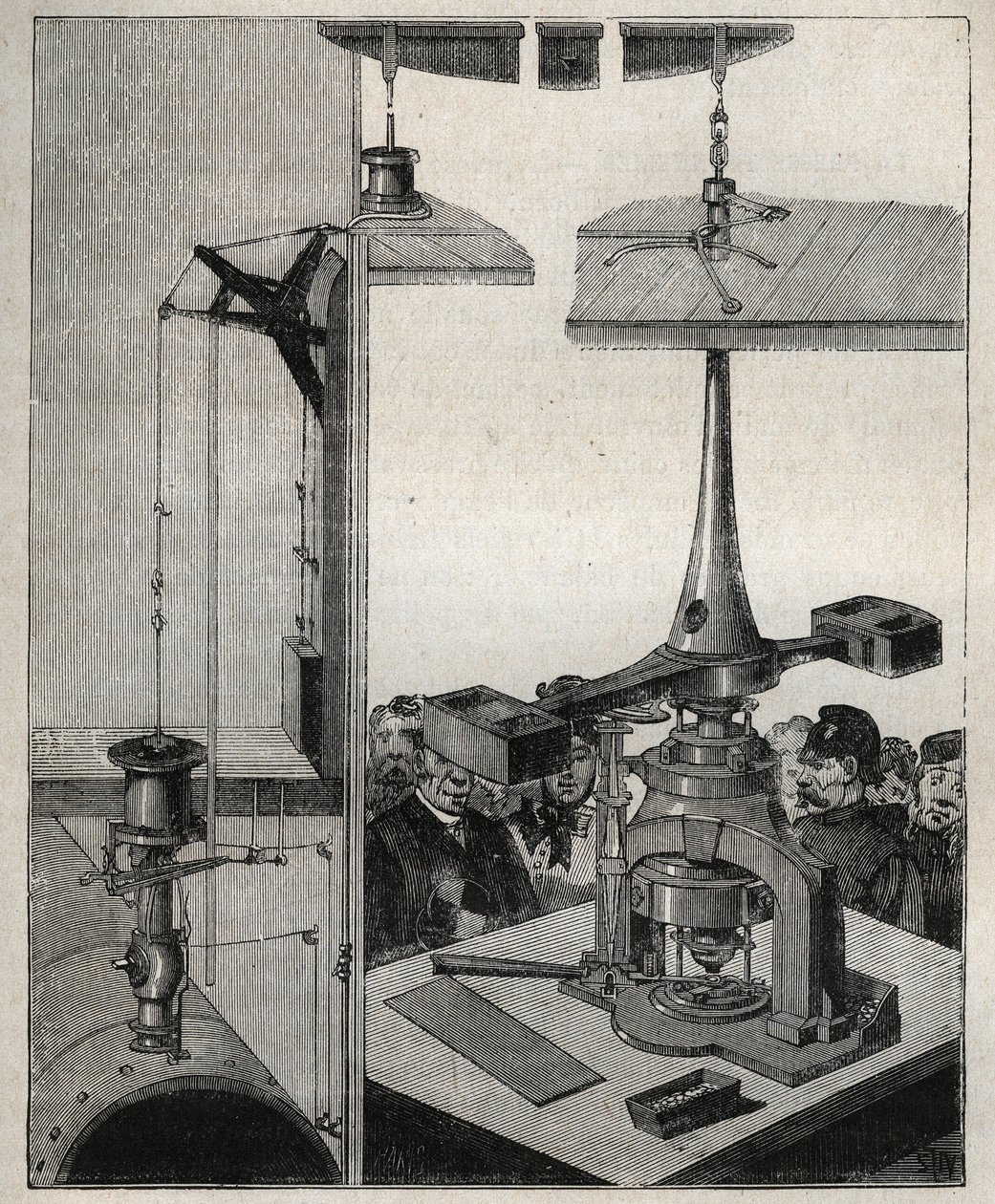 Moeda: O equilíbrio do vapor da Casa da Moeda de Londres. Gravura de 1885 em "Les arts et metiers illustres" de Adolphe BITARD. de Unknown artist