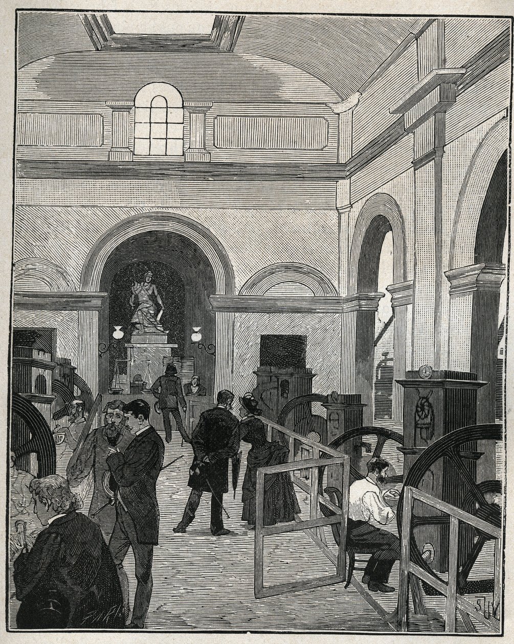 Oficina de cunhagem na Monnaie de Paris. Gravura de 1885 em "Les arts et metiers illustres" de Adolphe BITARD. de Unknown artist