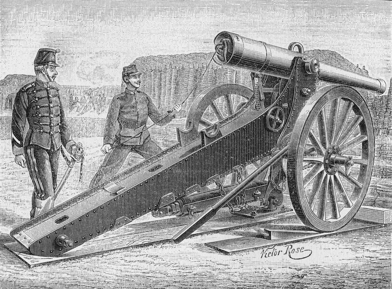A arma de cerco do Coronel de Bange de 155 mm. In" Album de la Science", Éditions Jouvet de Unknown artist