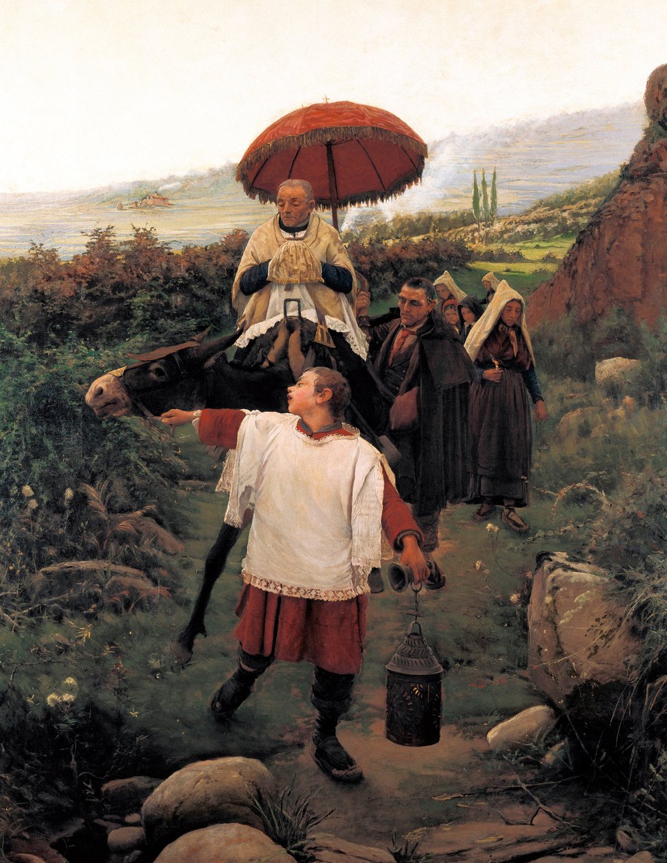 “" Combregar a Muntanya "" Cortejo Religioso em uma montanha. Pintura de Mariano VAYREDA VILA (1853-1903). Espanha, Olot. Museu Regional da Garrotxa. de Unknown artist