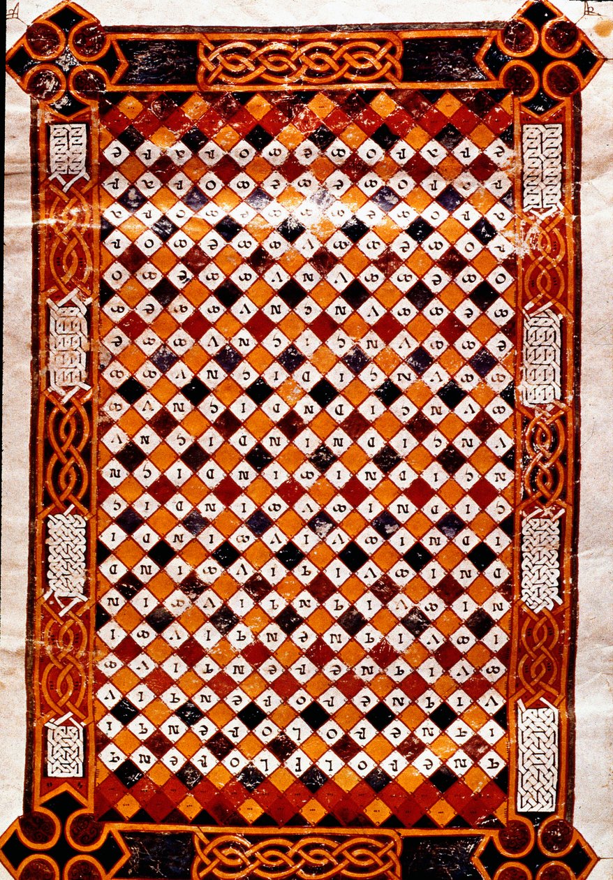 Página comemorativa do labirinto coberto com um labirinto digital. Miniatura de Florentius do manuscrito "moralia in job" da Abadia de Valeranica (San Pedro de Berlanga em Castela) com comentários do Papa Gregoire I (540-604), século IX. Madrid, Nacional de Unknown artist