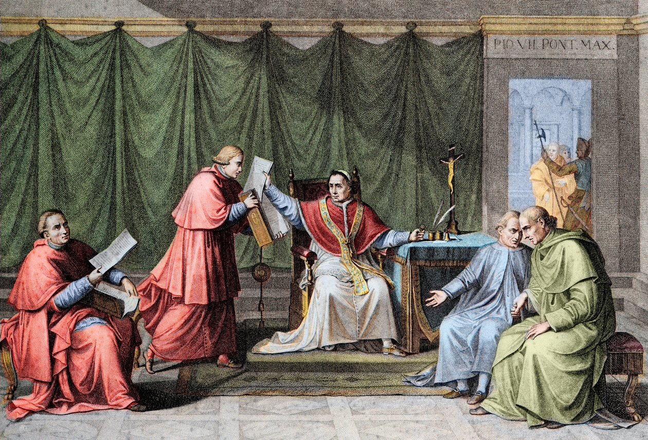 Concordata de 1801 - Assinatura da Concordata entre a França e o Santo Cerco (Santo Cerco), pelo Papa Pio VII (Pio) (1742-1823), 15 de agosto de Unknown artist