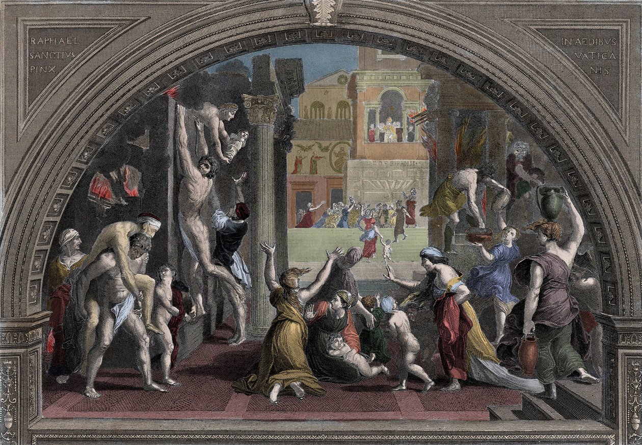 Conflagração de Roma - O Grande Fogo de Roma, 64, sob o reinado do Imperador Nero (37-68) - Gravura em cores de Unknown artist