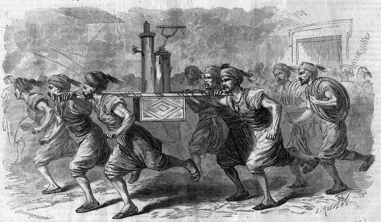 Constantinopla - organização do serviço de bombas de incêndio (bombeiro) em 1868 de Unknown artist