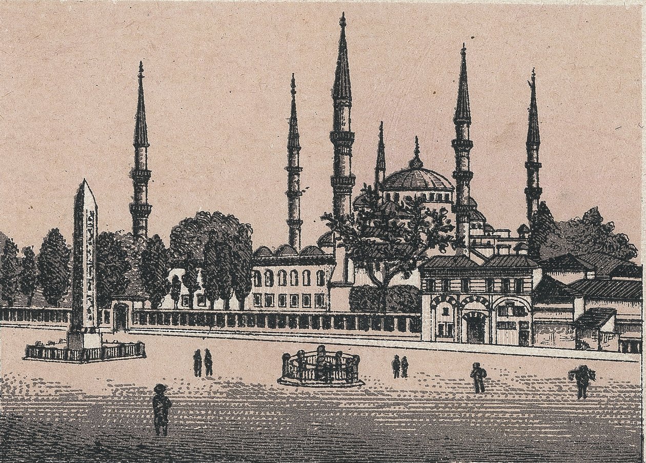 Constantinopla, Turquia: vista da mesquita do Sultão Achmed (Mesquita do Sultão Achmed). in "O mundo ilustra 168 vistas" Sem data (final do século XIX) de Unknown artist