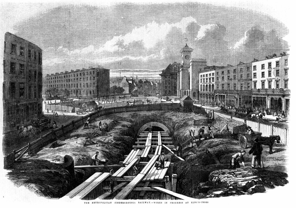 Construção do Metro de Londres em 1850: obras em King Cross. de Unknown artist