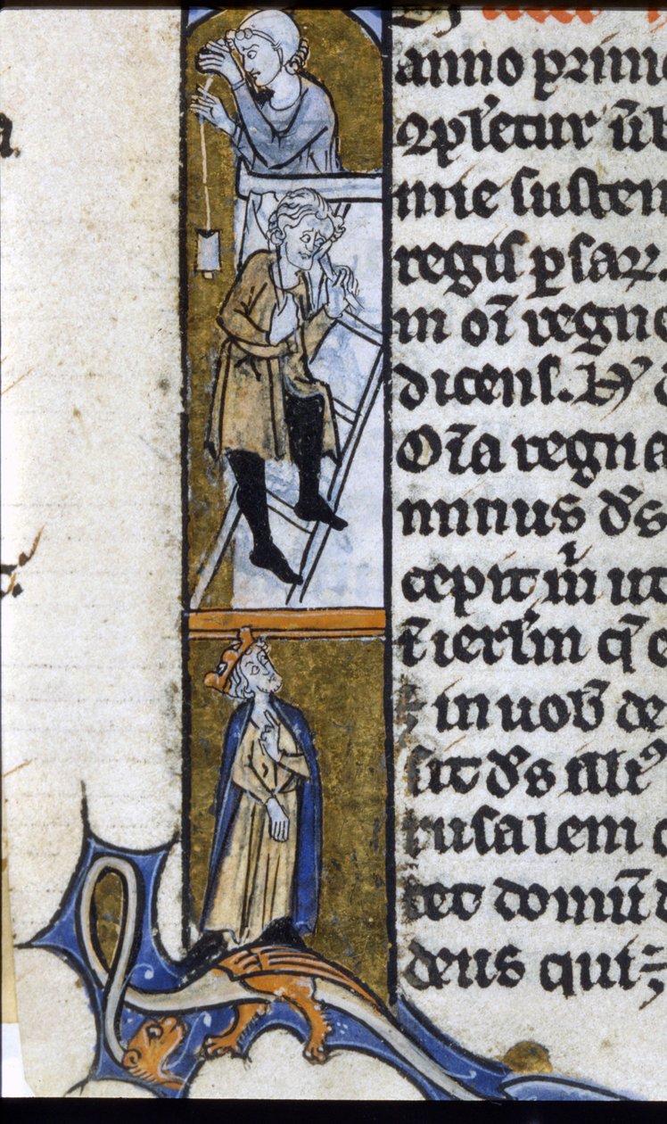 Construção de um mosteiro: trabalhadores e rei supervisor. Iluminação de um manuscrito de meados do século XIII. Bilioteca Trivulziana. de Unknown artist